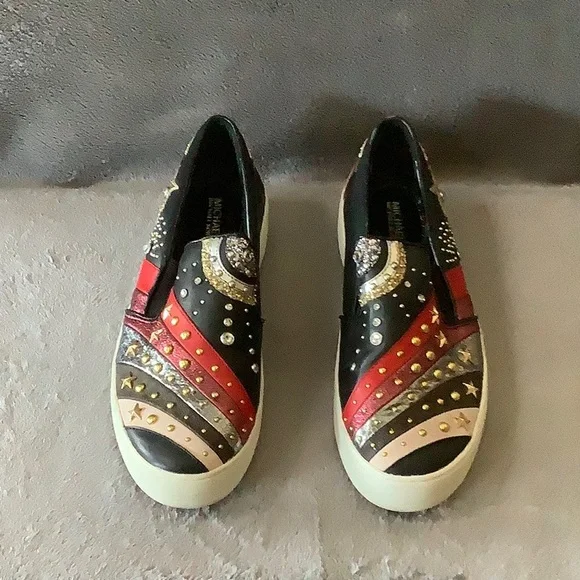 MICHAEL Michael Kors Black, Red & Gold Star-Accent Slip-On Sneakers - Picture 2 of 11